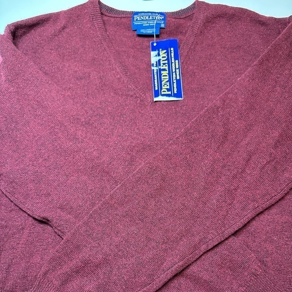 Pendleton Sweater Mens Small Maroon 100% Lambs Wool Long Sleeve Pullover V-Neck - Picture 1 of 8